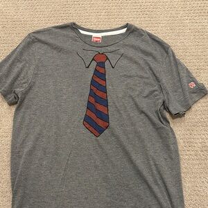 HOMAGE Gray T-Shirt with Red and Blue Tie Graphic